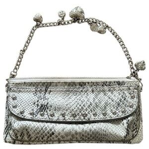 Kathy Van Zeeland Snakeskin Print Shoulder Bag Studded Y2K Chain Clutch Purse